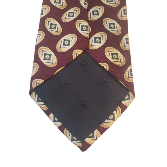 Brooks Brothers Makers Mens Tie Necktie Designer Luxury Burgundy Tan Geometric - Picture 6 of 10